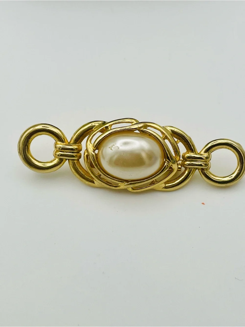 Gold-Tone Pearl Filigree 2 Brooch Set - one with Dangle Pearl. Pearl Cabochons